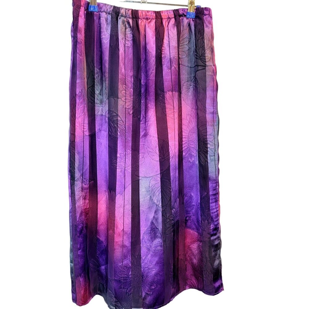 Vintage 80s Set Women 12 Colorful Floral Stripe Midi Skirt Blouse Top Shirt Pink - Picture 10 of 16